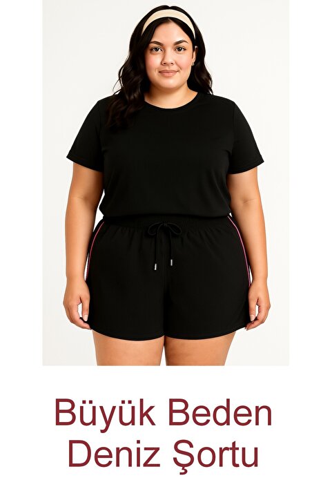 bigiyin Siyah Büyük Beden Kadın Deniz Şortu Büyük Beden Şort (2XL-7XL)