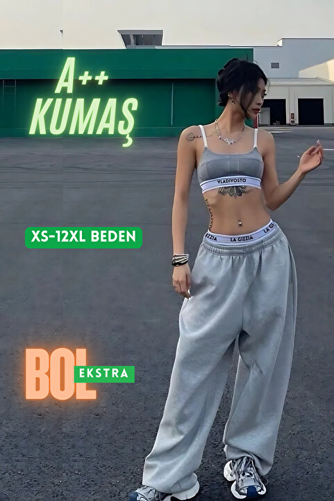 vladivosto Büyük Beden Paçası Lastikli Battal Kalıp Baggy Oversize Eşofman Altı Siyah Gri