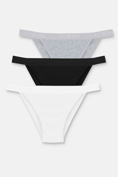Suwen 3'lü Pamuklu Lastikli Normal Bel Slip Külot