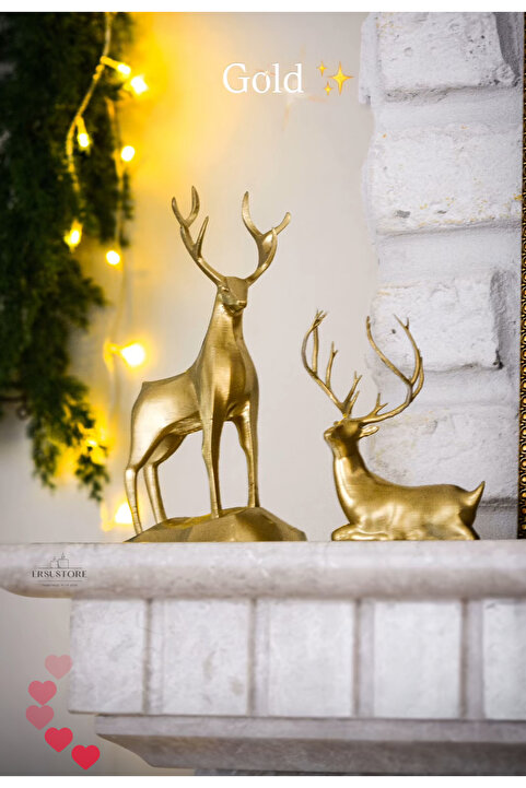jeane home decor 2'li 18cm Gold Altın Varak Dekoratif Hafif Şık Tasarım Hediyelik Obje Biblo Bioplastik Geyik
