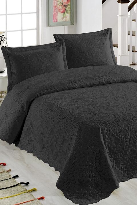 Örtüm Çift Kişilik Microfiber Kapitone Yatak Örtüsü Ivy Siyah