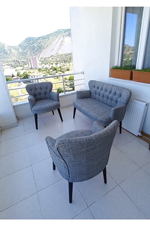 Azra Aksesuar Balkon Bahçe Mobilyası - Balkon Koltuğu-koltuk Takimi -ofis Koltuğu - Ahşap -açık Gri