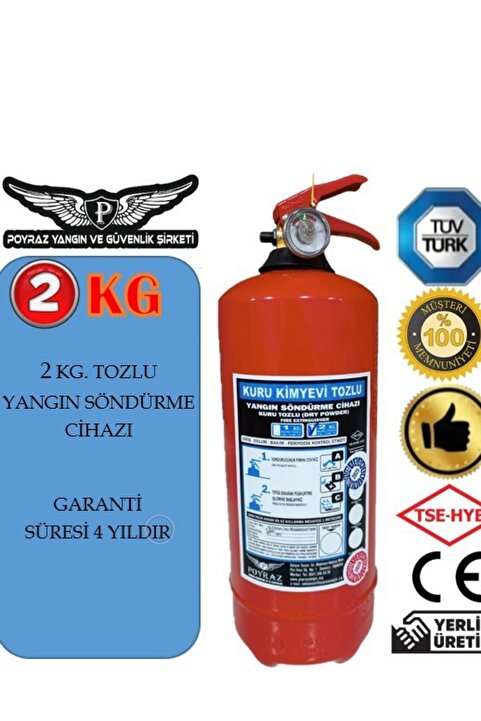 P POYRAZ Yangın Tüpü Sondurucu Abc Tozlu 2kg 4 Yıl Garantılı 2025 Uretım 2029 Tarihli Tuv-türk Uyumlu