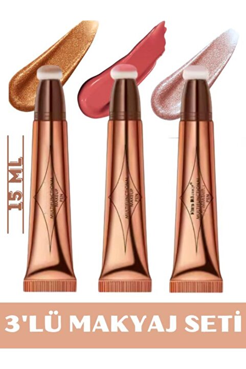 NUNUKO 3'li Sünger Başlıklı Makyaj Seti (AYDINLATICI - ALLIK - BRONZER)