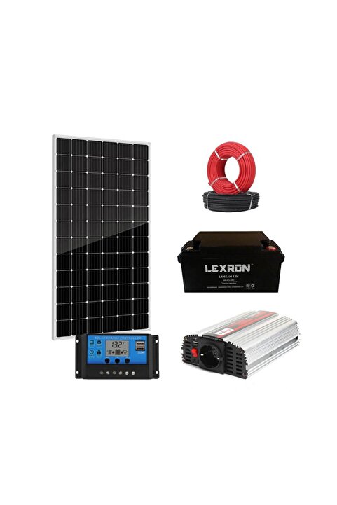 Lexron Güneş Enerjisi Aydınlatma - TV Paketi 600W İnverter 170W Güneş Paneli 65Ah Jel Akü
