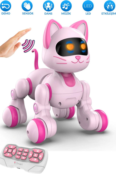 Seher Full Fonksiyon Uzaktan Kumandalı El Sensörlü Şarjlı Işıklı Müzikli Dansçı Robot Kedi