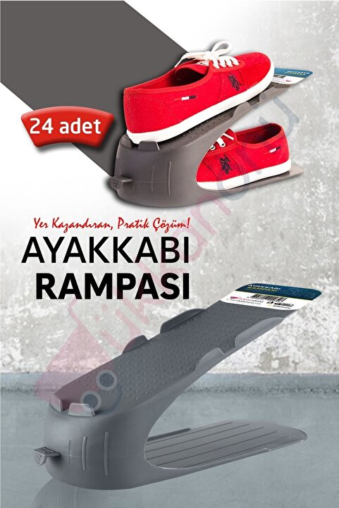 Dükkanönü 24 Adet Ayakkabı Rampası Ayakkabı Düzenleyici Organizer Antrasit