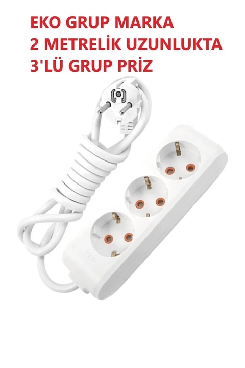 VİKO Eko Gold Grup 3lü Üçlü Topraklı Uzatma Kablolu Grup Priz 2 Metre