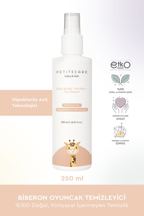 PETITECARE baby&kids %100 Doğal Biberon, Emzik, Oyuncak Temizleyici, Parfümsüz, Kimyasal İçermez, Vegan, 250 ML