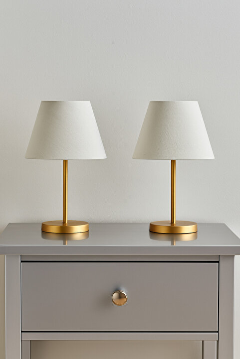 retro home design Soft İkili Gold Boyalı Krem Şapkalı Abajur Masa Lambası Modern