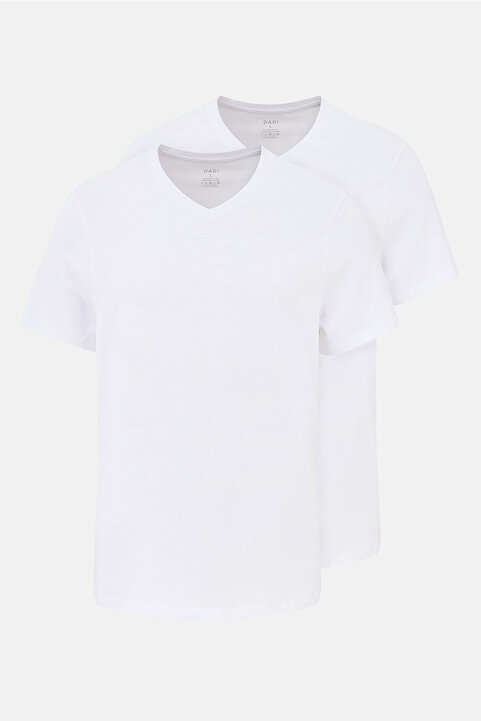 Dagi Beyaz Compact V Yaka Fanila 2'li T-Shirt