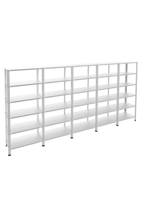 RafBurada 6 Katlı 5'li Galvaniz Çelik Raf - Depo, Arşiv, Kiler, Dosya, Market Rafı 31x60 Cm-200 Cm-0.70 Mm