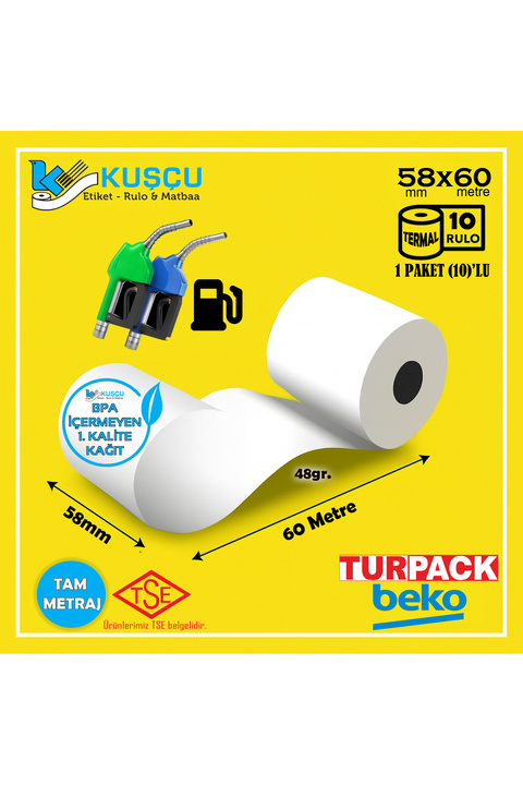 KUŞÇU RULO 10 Adet 58x60 TSE Belgeli - 1. Kalite - BPA İçermeyen - Akaryakıt/Pompa - Turpack