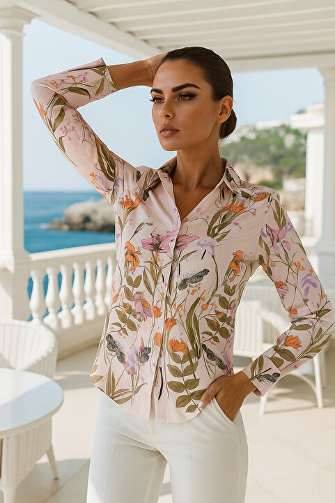 Rich Kadın Saten Gizli Düğme Detaylı Design Slim Fit Gömlek