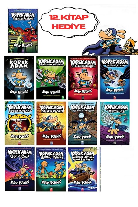 Altın Kitaplar Köpek Adam 12 Kitap Set, 12. kitap HEDİYE, Dav Pilkey