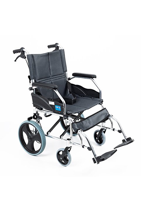Comfort Plus Ky863labj-a12 Alüminyum Transfer Özellikli Refakatçı Frenli Hafif Tekerlekli Sandalye Füme
