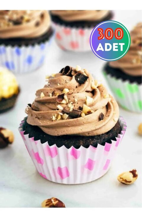 MODGER 300 Adet Muffin Küçük Cupcake Kağıdı, Renkli Kağıt Muffin Kek Kalıbı Desenli
