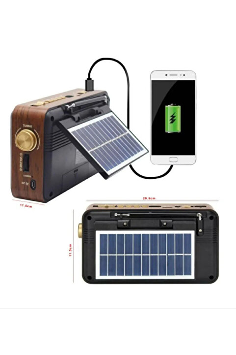 birtex 320 BT Solar Şarjlı Nostaljik Radyo | Bluetooth FM| LED Kitap Okuma Işıklı | Taşınabilir Kamp & Acil Durum Radyosu