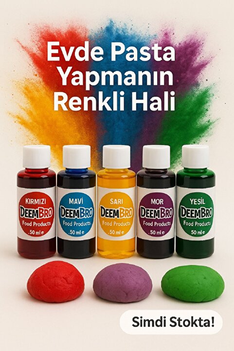 DEEMBRO Gıda Boyası Seti 5 Adet 5 Renk 50 Ml X 5 Adet Toplam 250 Ml Sıvı Gıda Boyaları Sıvı Gıda Boyası