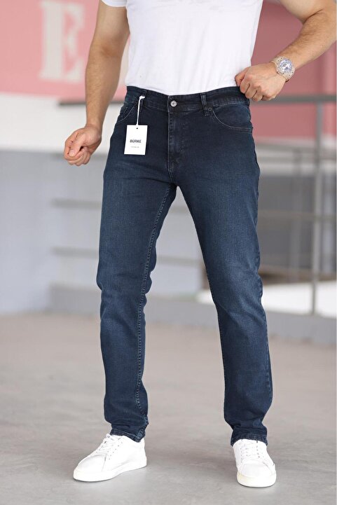 Bürke Premium Erkek Koyu Lacivert Renk Regular Fit Rahat Kesim Esnek Likralı Denim Jeans Kot Pantolon