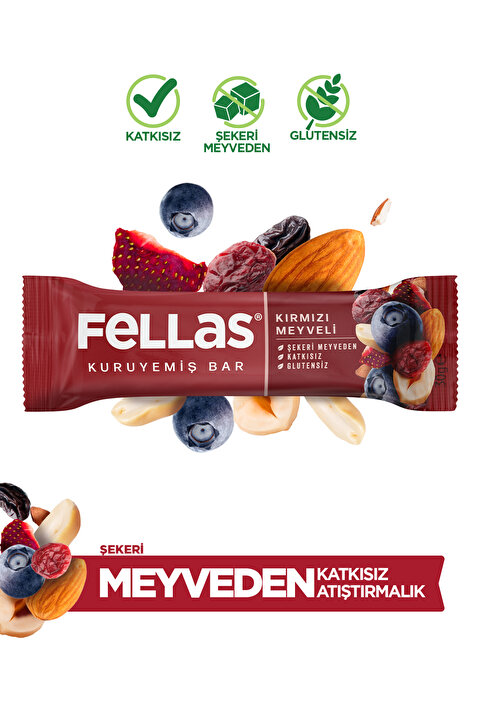 Fellas Kırmızı Meyveli Kuruyemiş Bar (30 g) x 12 Adet