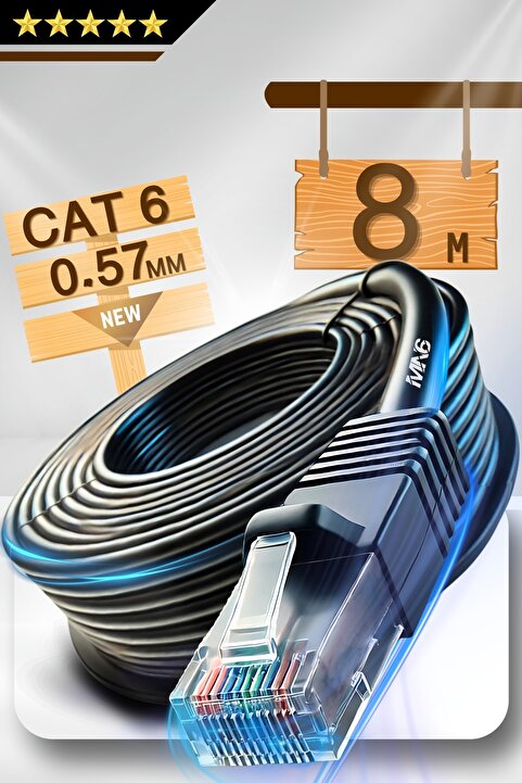 MN6 M107x 8 Metre Internet Kablosu/Iki Kat Korumalı-0,57mm-Cat6/8m Ethernet Kablosu-Iç Dış Mekan-Utp