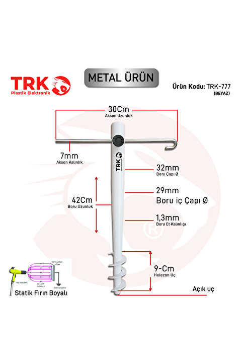 TRK Plastik Metal Şemsiye Kazığı, Bahçe Ve Plaj Şemsiyesi Kazığı (BEYAZ)