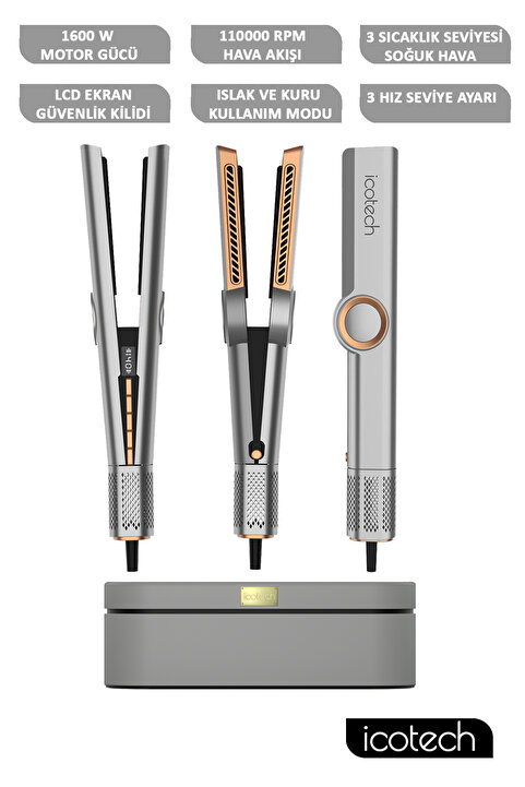 icotech Hs50 Pro Gri Airflow 1600W Saç Düzleştirici , Saç Şekillendirici , Saç Maşası