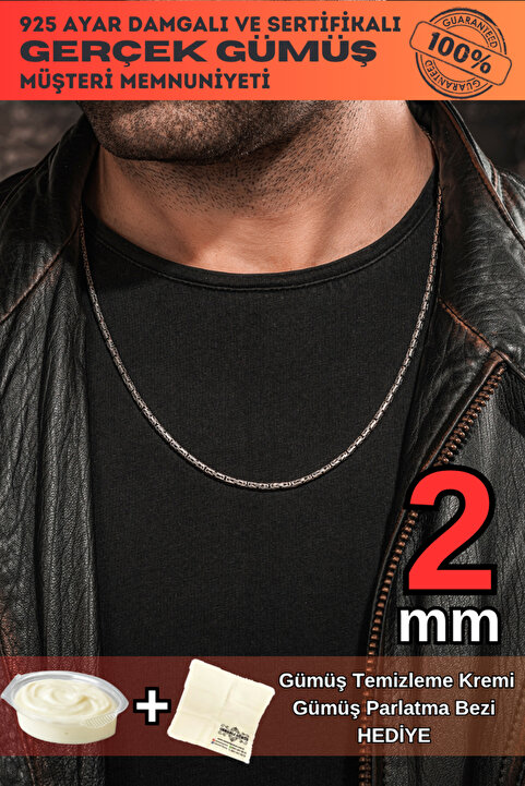 OSMANLI GÜMÜŞ 246266144-2mm Yuvarlak Kral Model 925 Ayar Erkek Gümüş Kolye Zincir 246266144