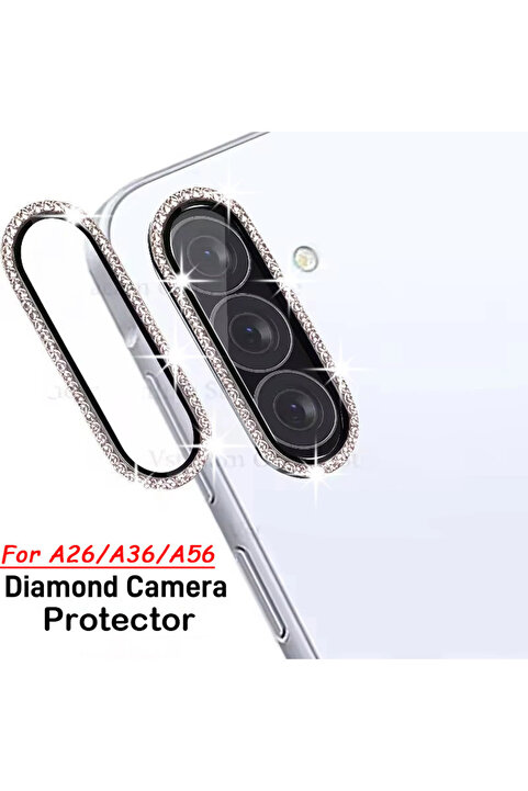 Fibaks Samsung Galaxy A26 - A36 - A56 Taşlı Parlak Kamera Lens Koruyucu Cam ve Çerçeve Kamera Koruma Lensi