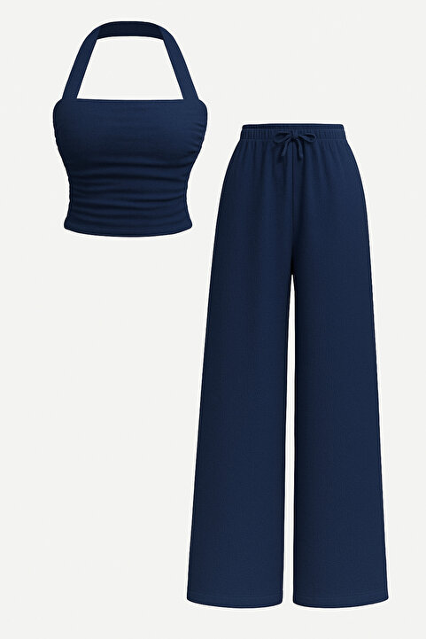 meren like your style lacivert Genis Askill Genis Paça Pantolon Alt Üst Takim