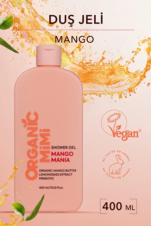 ORGANİC MİMİ Duş Jeli Mango Mania, Mango & Lemongrass Vücut Şampuanı, 400 ml