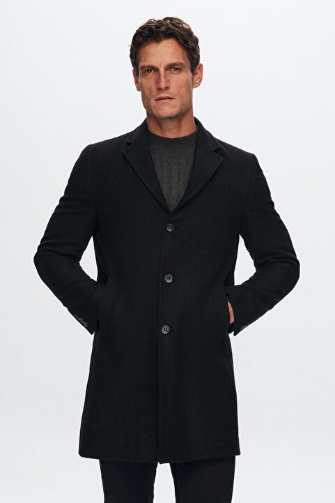 D'S Damat Ds Damat Regular Fit Siyah Mono Yaka Kaşe Kaban