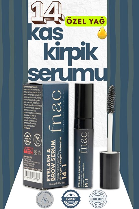 fnac | 14 In 1 Eyelash & Brow Serum| Kaş Kirpik Bakım Serumu %100 Doğal Içerik| Organik Fas Argan Yağlı