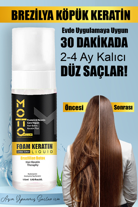 Motto Plus Professional Aşırı Yıpranmış Saçlar Için Düzleştirici Brezilya Fönü Likit Köpük Keratin 175 ml