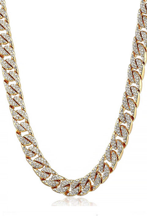 Chavin 13 mm. Kalın 60 cm. Taşlı Gold Alloy Erkek Zincir ek21sr