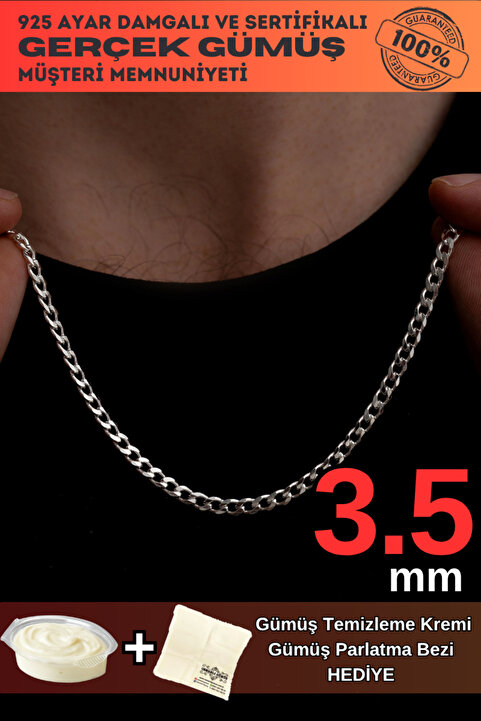 OSMANLI GÜMÜŞ Erkek Gümüş Kolye - 3.5mm Gurmet Model 925 Ayar Gümüş Erkek Kolye Zincir 2472532776430