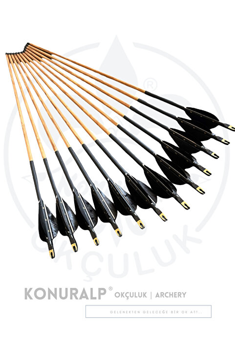 KONURALP OKÇULUK Geleneksel Boyalı Ahşap Ok (Siyah Tüylü - Boyalı)