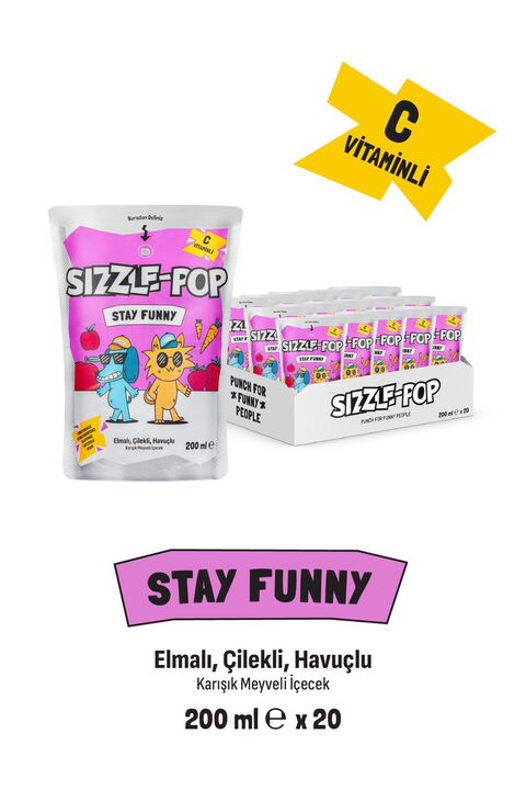 SIZZLE-POP STAY FUNNY HAVUÇ KIRMIZI ELMA ÇİLEK MEYVE SUYU 200 ML X 20 ADET