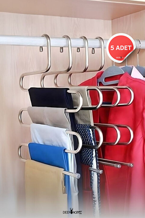 MCA Deerhome 5 Adet 5 Bölmeli Metal Elbise Askısı - Giysi Pantalon Eşarp Fular Kıyafet Gardrop Düzenleyici