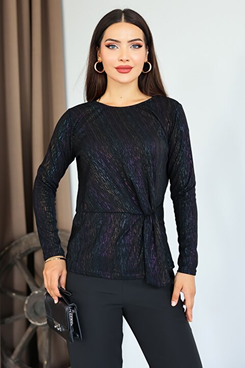 Kübra Tekstil Lupinn Moda Kadın Siyah Simli Işıltılı Uzun Kollu Şık Bluz – Gece & Günlük Kullanıma Uygun