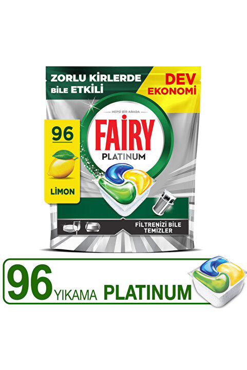 Fairy Platinum Hepsi Bir Arada Bulaşık Makinesi Tabletleri, Limon, 96 Tablet