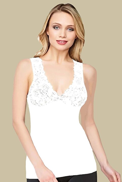 Belinay 0691 Dantelli Kadın Atlet Beyaz M