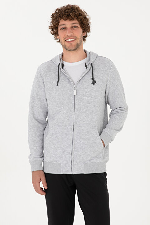U.S. Polo Assn. Erkek Regular Fit Fermuarlı Kapüşonlu Açık Gri Örme Hırka 50313748-VR001