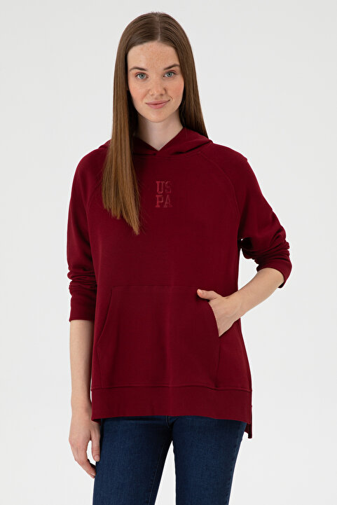 U.S. Polo Assn. Kadın Bordo Yırtmaçlı Kapüşonlu Sweatshırt 50313611-VR014
