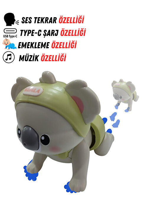 Boratila Toys Emeklemeye Yardımcı Typ c şarjlı , Ses Tekrar Özellikli Müzikli ,Emekleyen Kuala Oyuncak