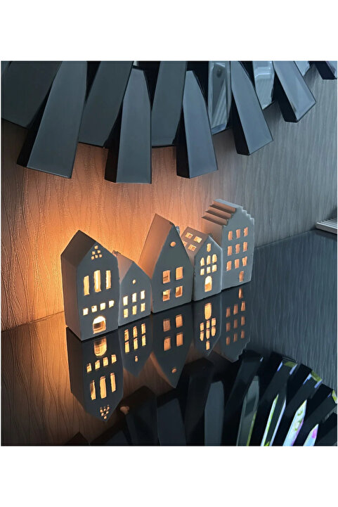 Nikadu 5’li Ev Tealight Beton Mumluk Seti Beyaz Dekoratif