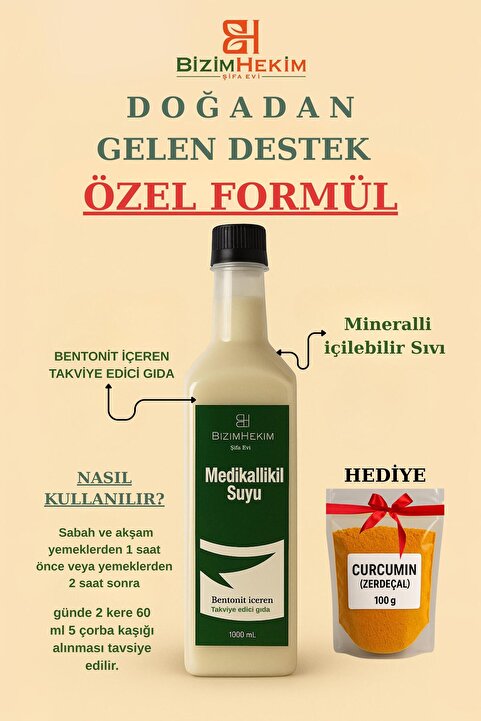 BİZİMHEKİM ŞİFA EVİ Medikallikil Suyu 1 litre -100 Gram Zerdaçal Hediye