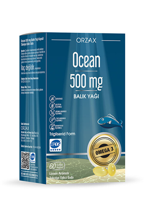 Ocean Orzax 500mg Saf Balık Yağı Limon Aromalı Blister 60 Kapsül