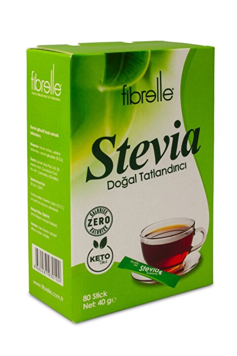 Fibrelle Stevia Stick Toz Tatlandırıcı 80 Adet - Porsiyonluk Peket Kalorisiz Şeker Alternatifi